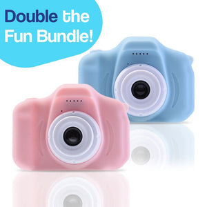 LittleLens Kids Camera double pack in pink and blue, lightweight, kid-friendly design for ages 3+, safe shockproof toy cameras for creative play.