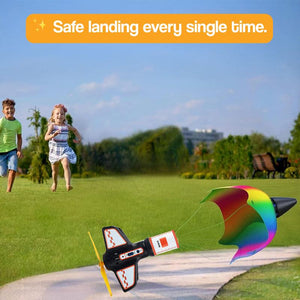 Sky & Beyond Rocket Launcher launching real rocket with auto-deploying parachute and USB rechargeable pad