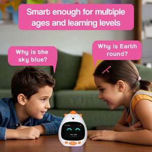 AI Powered RiseBuddy smart learning alarm clock with colorful touchscreen and friendly AI interaction for kids
