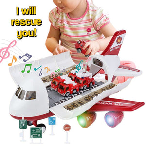 Little Hero Command Center airplane toy with lights, sounds, ramp launcher, and rescue vehicles for imaginative play.