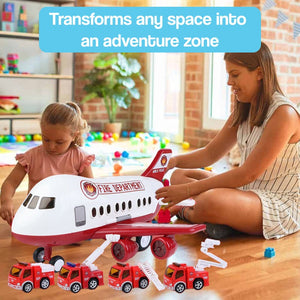 Little Hero Command Center jumbo airplane toy with lights, sounds, and rescue vehicles launching from ramp