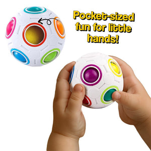 RainbowMatch STEM brain puzzle ball with colorful sliding balls and rings, pocket-sized educational toy for kids ages 3+