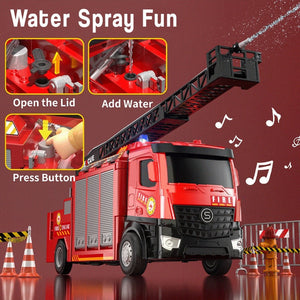 Mega Rescue Water Spray Truck toy with real water spray, extendable ladder, and lights for kids ages 6+