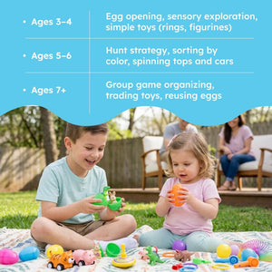 Pre-filled Easter eggs with toy surprises for candy-free Easter hunting ages 3+