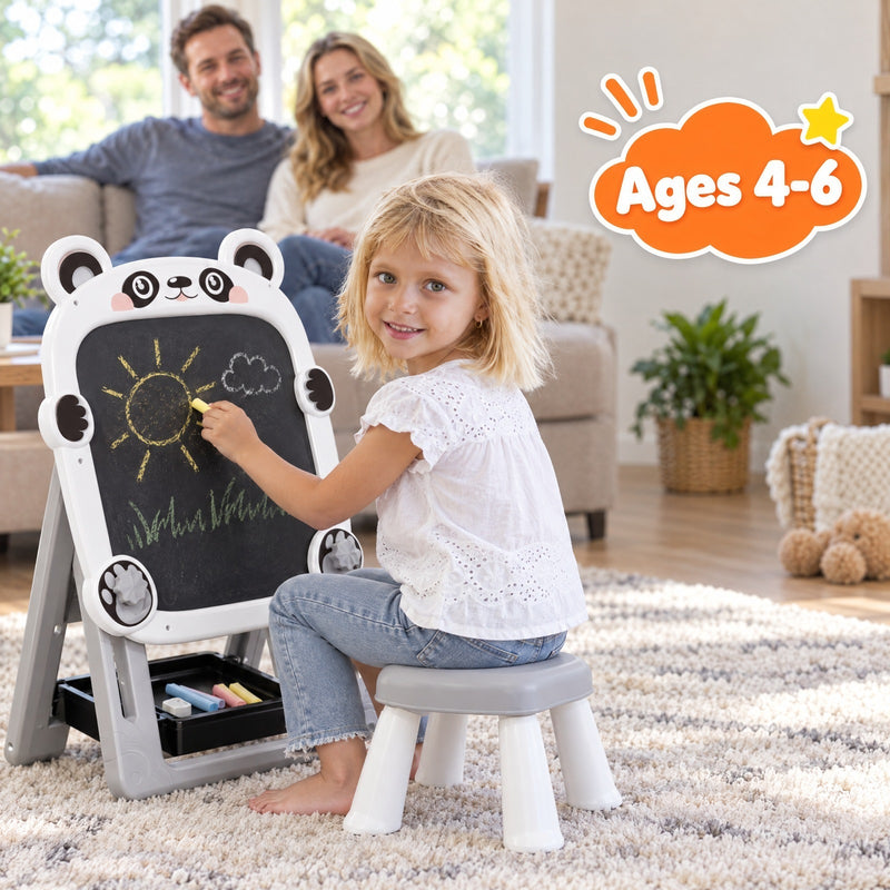 Foldable Double-Sided Kids Art Easel with Stool