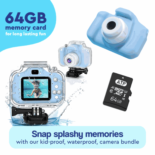 LittleLens Kids Camera waterproof bundle with 64GB memory card and kid-proof protective case