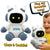 Chat & Cuddle AI-powered plush robot with soft white and gray exterior, smiling face, and child interacting while requesting a song.