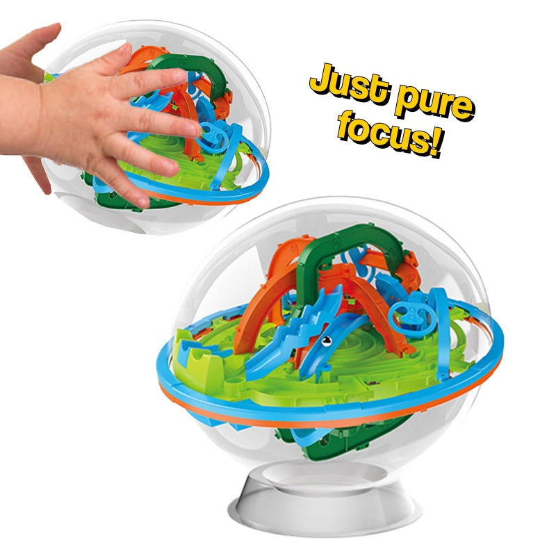 3D Gravity Maze ball toy with colorful tracks inside clear sphere for hand-eye coordination and focus development