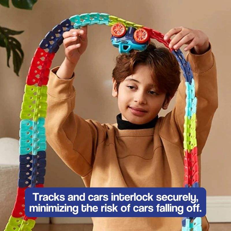Montessoris Piste De Course Anti-Gravité – Ensemble Ultra-Flexible Avec Voiture LED, Piste Modifiable, Cadeau Éducatif Pour Filles Et Garçons