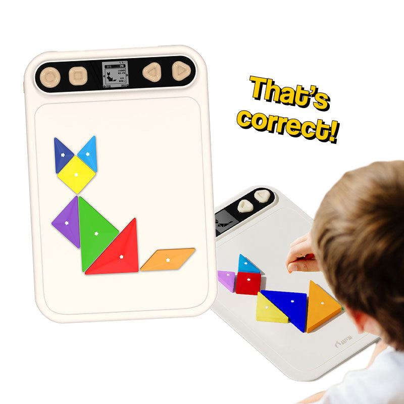 AI Powered STEM Puzzle Board with colorful magnetic shapes and AI feedback for children learning and play