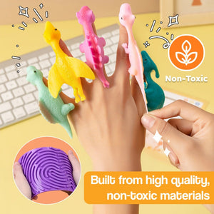 screen-free busy bag with colorful non-toxic finger dinosaur toys on hand for sensory play