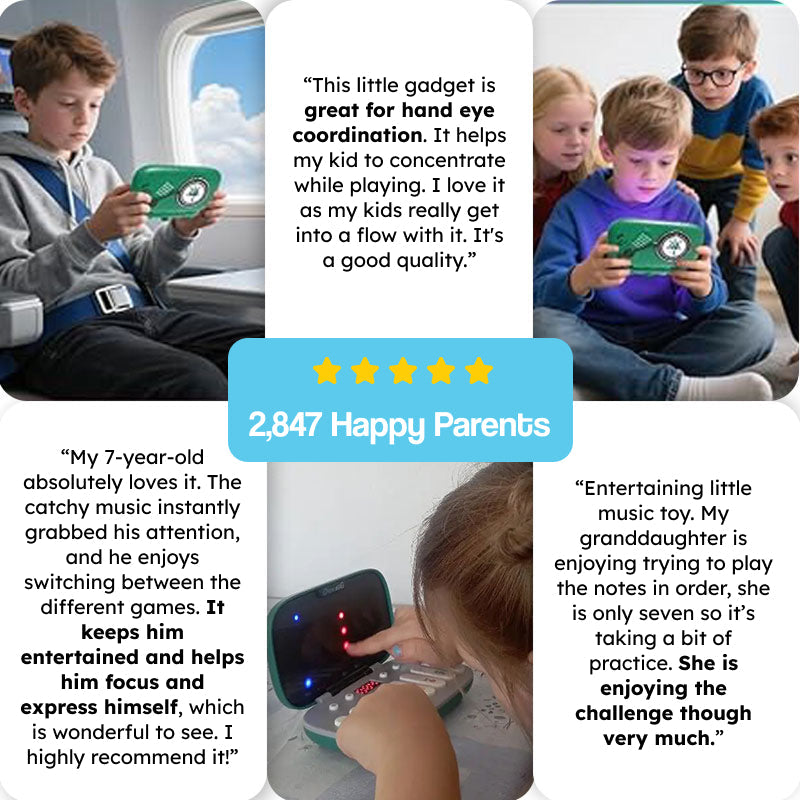 MusiQ Rhythm Master piano game for kids enhancing hand-eye coordination and rhythm skills with light-up gameplay and multiplayer mode