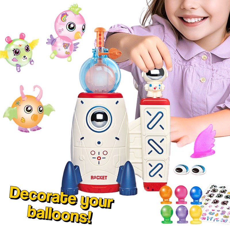 Child playing with Magic PopKit reusable balloon toy and colorful character accessories