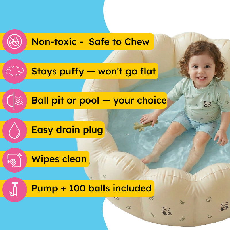 Pop-Up Ball Pit with 100 colorful balls for toddlers, foldable and easy to clean.