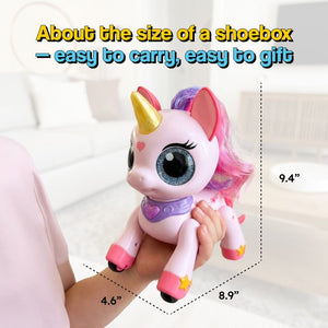 Interactive magic wand controlled unicorn toy with dance and bedtime modes