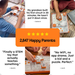 STEM Circuit Puzzle Board educational toy with astronaut, fan, projector, and snap-together blocks for kids 3+