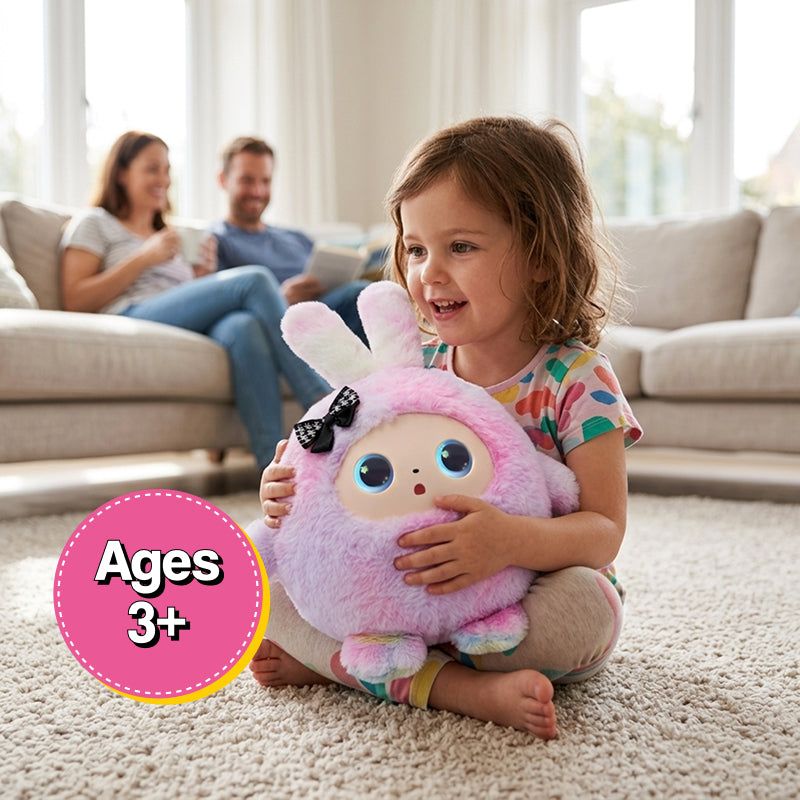 AI Plush Bunny interactive soft toy with animated expressive eyes and real-time conversation features