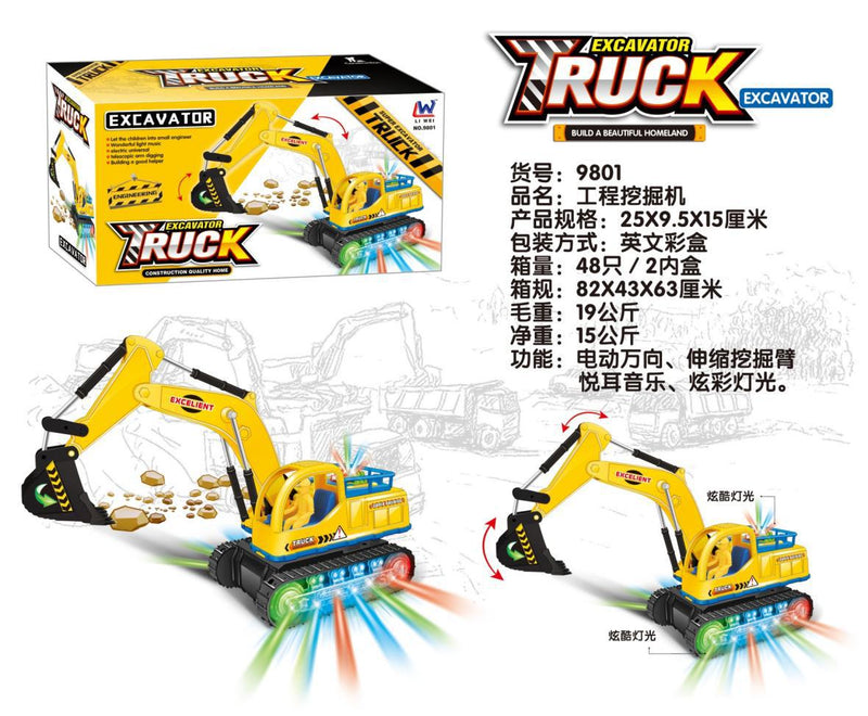 Electric Transparent Gear Excavator Toy with Sound and Light Effects