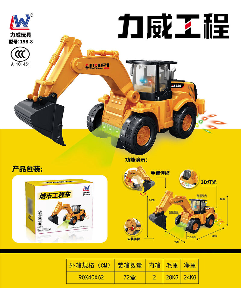 Electric Transparent Gear Excavator Toy with Sound and Light Effects