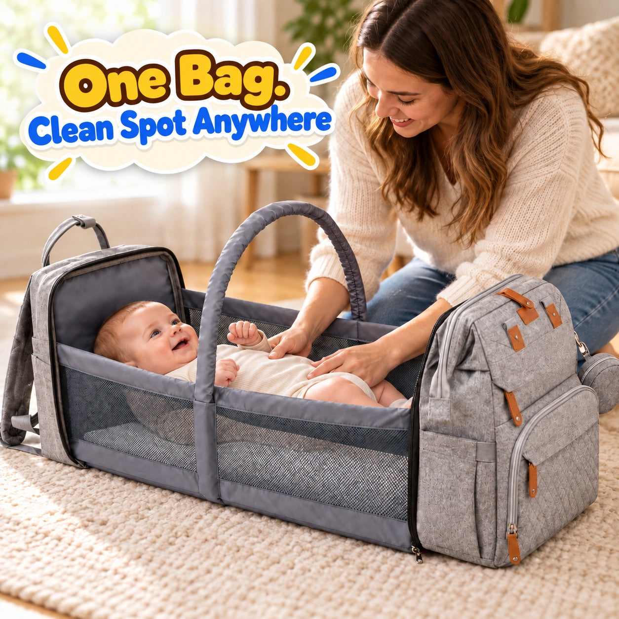 2-in-1 Baby Travel Bed & Diaper Bag Backpack
