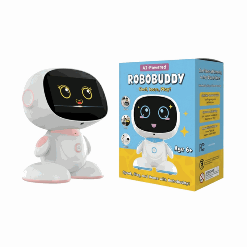 AI-powered STEM learning robot RoboBuddy for kids age 6+ with interactive educational features, karaoke, and dancing activities.