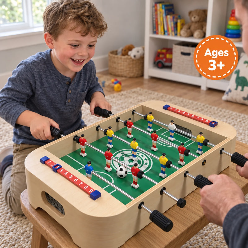 4-in-1 Wooden Tabletop Foosball Game Set – Montessori-inspired toy