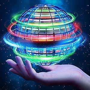 Galaxy Lights Flying Magic Orb glowing with colorful LED lights hovering above a hand against a dark background