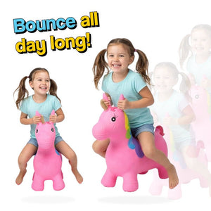 Toddler playing with My First Bouncy Pet inflatable hopper toy with handles