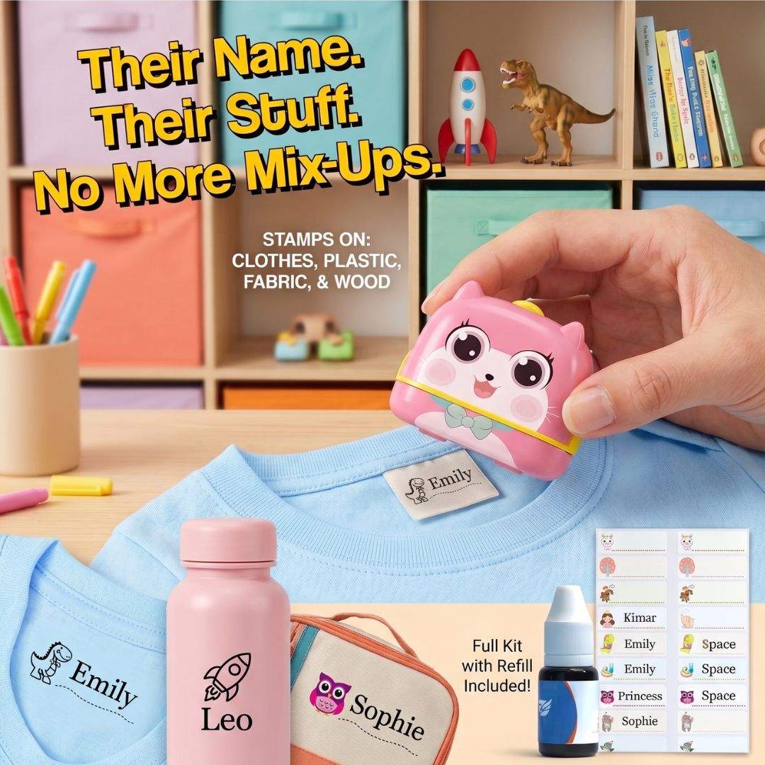 TinyStamper customized name stamp with waterproof ink for kids' belongings